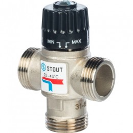 Stout Термостатический смесительный клапан для систем отопления и ГВС. G 1)4 НР    20-43°С KV 1,6