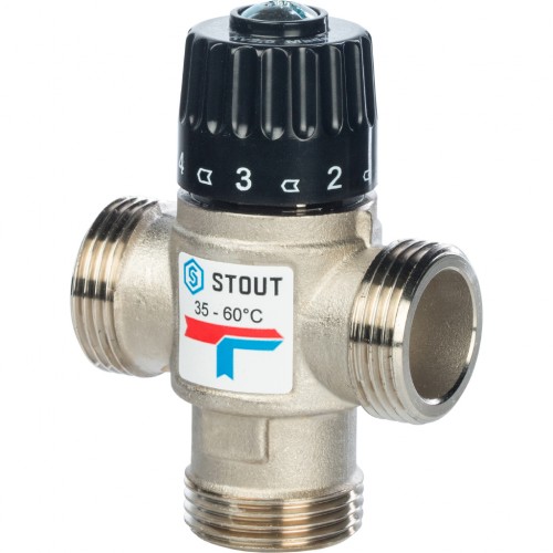 Stout Термостатический смесительный клапан для систем отопления и ГВС 1" НР 35-60°С KV 2,5