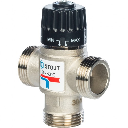 Stout Термостатический смесительный клапан для систем отопления и ГВС. G 1)4 НР    20-43°С KV 2,5