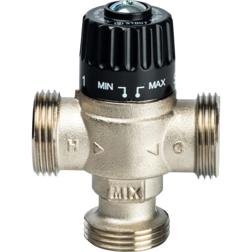 Stout Термостатический смесительный клапан для систем отопления и ГВС 1"  НР   30-65°С KV 1,8